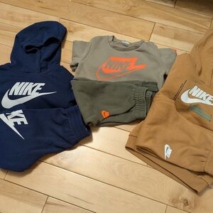 Nike Kids Hoodie and Sweatpants Set in Navy, Olive, and Tan